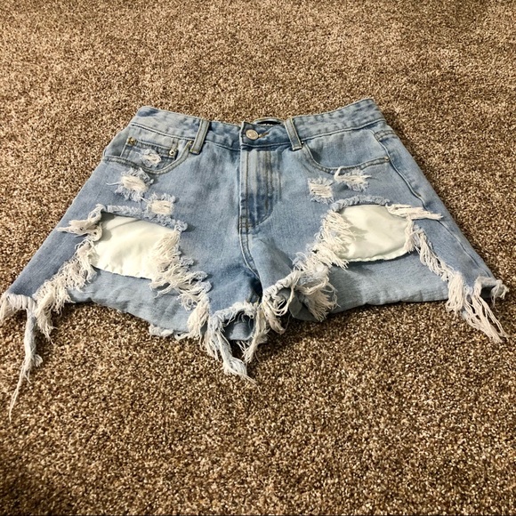 Momokrom Destroyed Jean Denim Shorts Doll Kill - Picture 5 of 9